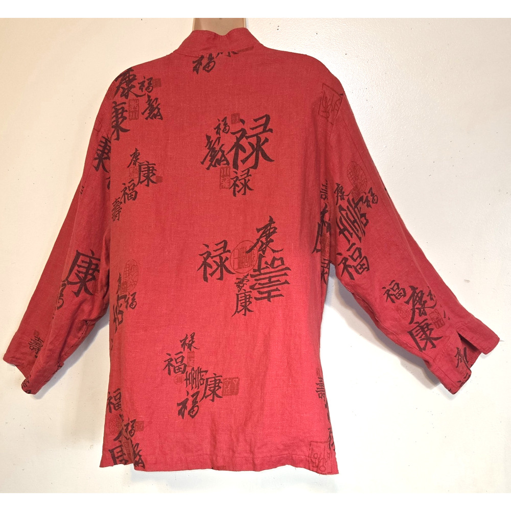 VTG Painted Pony Red Linen Jacket Top 1X Asian Designs Large Buttons Y2K USA - Picture 6 of 16